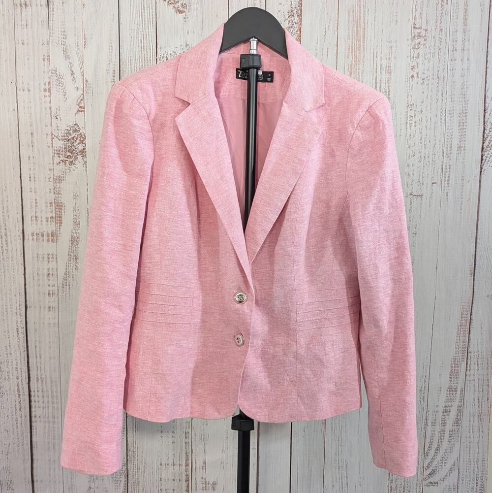 7th Avenue Blazer Womens 10 Pastel Pink Linen Blend Two Button Suit Jacket Work